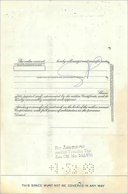 The Great Atlantic & Pacific Tea Companyの株式証明書 — 発行者 Morgan Guaranty Trust Company — 裏面