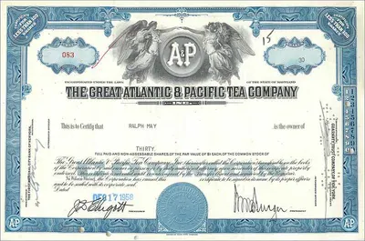 Giấy chứng nhận cổ phần của Công ty Great Atlantic & Pacific Tea Company — Ralph May — 17 tháng 12 năm 1958