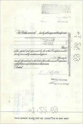 Aandelenbewijs van de Great Atlantic & Pacific Tea Company — uitgever American Bank Note Company, n° 019897 — Achterkant