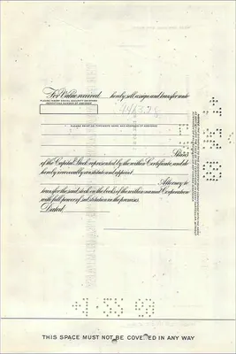 Certificado de 5 ações da Great Atlantic & Pacific Tea Company — editor American Bank Note Company — Verso