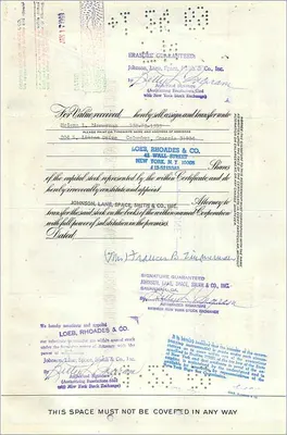 Certificato di azioni della Great Atlantic & Pacific Tea Company — Mrs. Frances B. Zimmerman per Helena L. Zimmerman, minor — editore Morgan Guaranty Trust Company — Verso