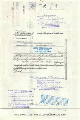 Aktienzertifikat der Great Atlantic & Pacific Tea Company — Frau Frances B. Zimmerman als Vormund von Helena L. Zimmerman, Minderjährige, für 1 Aktie — Verlag First National City Bank, Nr. 0270948 — Rückseite