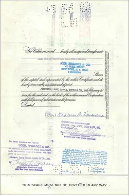 Aandelenbewijs van de Great Atlantic & Pacific Tea Company — uitgever Morgan Guaranty Trust Company — Achterkant