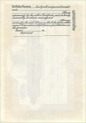 Certificado de acciones de la sociedad John Blair & Company — Delaware — n° B222 — Reverso