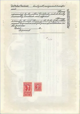 Certificado de acciones de la sociedad John Blair & Company — Delaware — n° B233 — Reverso