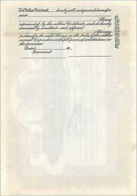 Certificado de ações da empresa John Blair & Company — Chicago, Illinois — editor Corporation Supply Co. — Verso