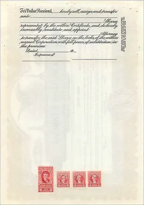 Participación de John Blair & Company — 15 acciones de clase B — editor no visible, n° de serie B352 — Reverso