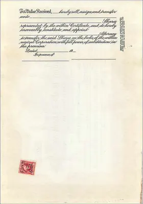 Certificado de acciones de la sociedad John Blair & Company — Delaware — n° B268 — Reverso