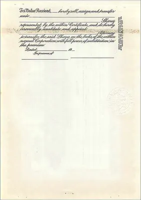 Certificado de acciones de la sociedad John Blair & Company — Delaware — n° B289 — Reverso
