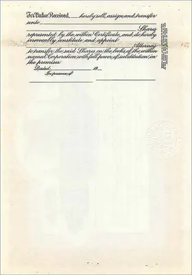Certificado de acciones de la sociedad John Blair & Company — Delaware — n° B291 — Reverso
