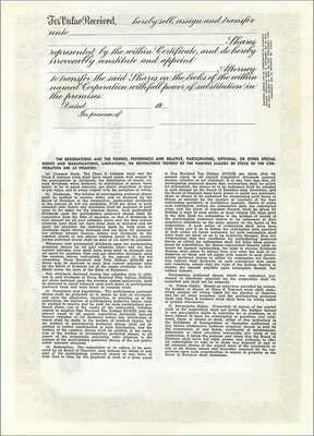 Certificado de acciones de la sociedad John Blair & Company — editor Dwight & M. H. Jackson, Chicago, IL — Reverso