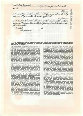 Zertifikat für Vorzugsaktien — John Blair & Company — Verlag Dwight S. M. H. Jackson, Chicago, IL — Rückseite