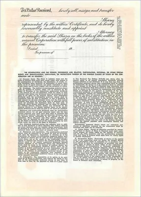 Certificado de acciones preferentes — John Blair & Company — editor Dwight B. H. Jackson, Division of Corporation Supply Co, Chicago, IL — Reverso
