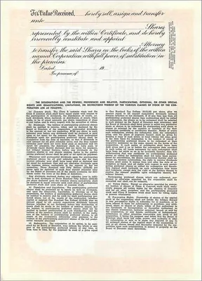 Certificado de acciones preferentes — John Blair & Company — editor: DOWICH & M. H. JACKSON, CHICAGO, IL — Reverso