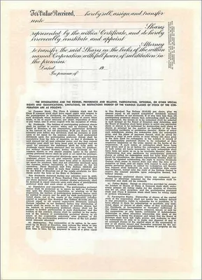 Certificat de parts préférentielles — John Blair & Company — éditeur Dwight & M. H. Jackson, Chicago, IL — Verso