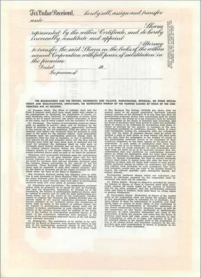 Certificato di azioni privilegiate — John Blair & Company — Delaware — Verso