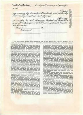Certificado de acciones preferentes — John Blair & Company — editor Dwight & M. H. Jackson, Chicago, IL — Reverso