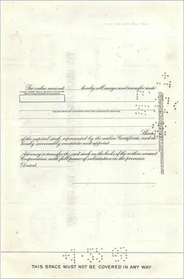 Certificat de 100 actions de la Great Atlantic & Pacific Tea Company — éditeur Morgan Guaranty Trust Company — Verso