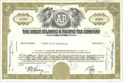 Giấy chứng nhận cổ phần của Great Atlantic & Pacific Tea Company — Rogers Realty Corporation — số 293966