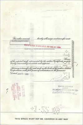 Great Atlantic & Pacific Tea Company'nin 100 hisse senedi sertifikası — Rice & Co. — n° 352310 — Arka yüz
