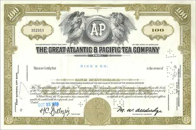 Ação da Great Atlantic & Pacific Tea Company — 100 ações — editor First National City Bank