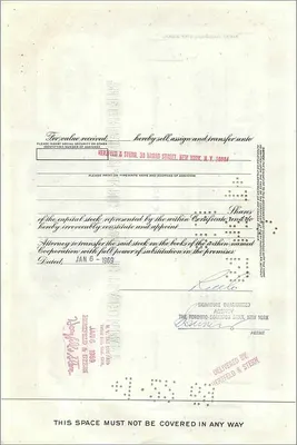 Great Atlantic & Pacific Tea Company 股份证书 — 编号 351617 — 出版商 First National City Bank — 背面