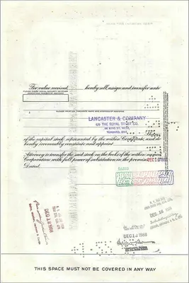 Certificato di 100 azioni della Great Atlantic & Pacific Tea Company — editore Morgan Guaranty Trust Company — Verso
