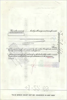 Aandelenbewijs van de Great Atlantic & Pacific Tea Company — 100 aandelen — uitgever Morgan Guaranty Trust Company — Achterkant