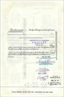 그레이트 대서양 및 팔리픽 차 회사의 100주식 증명서 — 발행사 모건 보증은행 회사 — 뒷면