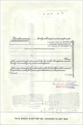 Certificate of 100 shares of the Great Atlantic & Pacific Tea Company — publisher First National City Bank — Back