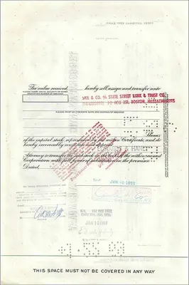 Certificat de 100 actions de la Great Atlantic & Pacific Tea Company — éditeur Morgan Guaranty Trust Company — Verso