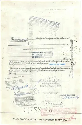 100股大西洋与太平洋茶叶公司股票证书 — 出版商美国银行票据公司，编号 302672 — 背面