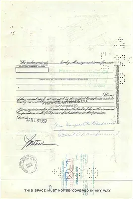 Aktie des Great Atlantic & Pacific Tea Company — Ernest O. Dandurand & Frau Margaret E. Dandurand — n° 0323032 — Rückseite