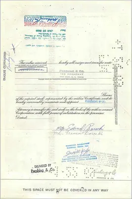 大西洋与太平洋茶叶公司股票证书 — 发行方第一国家城市银行，编号 0422250 — 背面