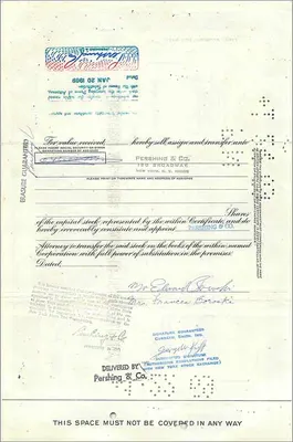 Aktienzertifikat der Great Atlantic & Pacific Tea Company — Verlag Pershing & Co. und Seriennummer 0486056 — Rückseite