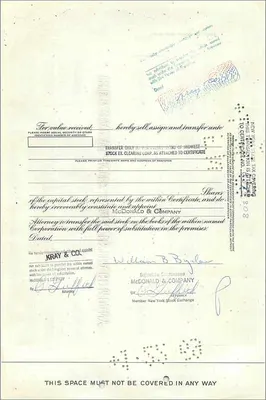 Certyfikat udziału w Great Atlantic & Pacific Tea Company — William B. Bigelow — 1925 — Rewers