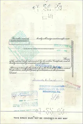 Zertifikat über Anteile der Great Atlantic & Pacific Tea Company — Verlag Goodbody & Co. Bradford, PA — Rückseite