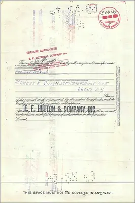Aandelenbewijs van de Great Atlantic & Pacific Tea Company — Mrs Frances K Bush — n° 042889 — Achterkant
