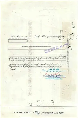 Great Atlantic & Pacific Tea Company hisse sertifikası — 45 hisse — American Bank Note Company yayımcısı — Arka yüz