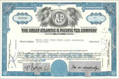 Giấy chứng nhận cổ phần của Great Atlantic & Pacific Tea Company — Merrill Lynch Pierce Fenner & Smith — số 0527748