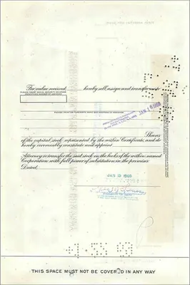 Ação da Great Atlantic & Pacific Tea Company — série com menos de 100 ações — editor Morgan Guaranty Trust Company — Verso