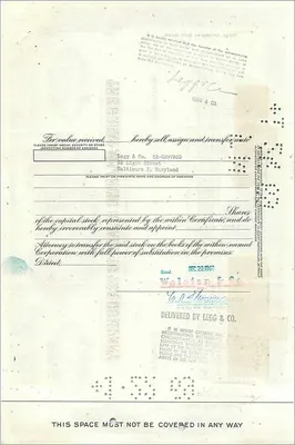 Aandelenbewijs van de Great Atlantic & Pacific Tea Company — serie 10 — uitgever Morgan Guaranty Trust Company — Achterkant