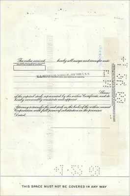 Certificat de 50 actions de la Great Atlantic & Pacific Tea Company — éditeur : American Bank Note Company — Verso