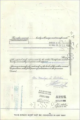 Certificado de ações da Great Atlantic & Pacific Tea Company — Sra. Marilyn R Belchis — série 1, n° 0469360 — Verso