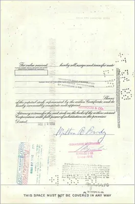 Certificado de ações da Great Atlantic & Pacific Tea Company — Milton B. Brody — 1925 — Verso