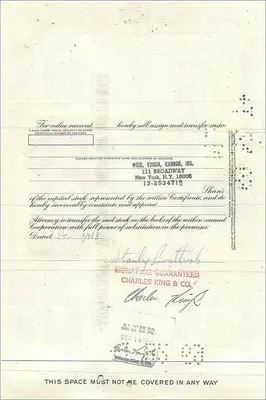 그레이트 대서양 및 패시픽 차 회사의 15주식 증명서 — 스탠리 불트리시 — 1926년 발행 — 뒷면