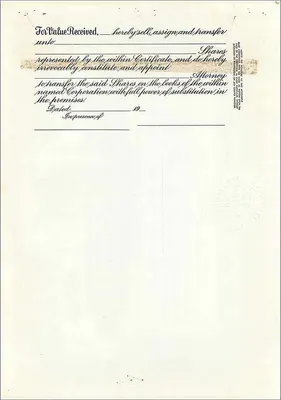 Certificado de acciones de la sociedad John Blair & Company — Delaware — n° A 33 — Reverso