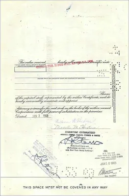 Certificate of the Great Atlantic & Pacific Tea Company — William W. Hudson & Mrs. Marcella M. Hudson, Cascade Locks, Oregon — publisher First National City Bank — Back