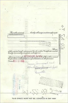 Great Atlantic & Pacific Tea Company股票证书 — 系列0434596 — 出版商Morgan Guaranty Trust Company — 背面