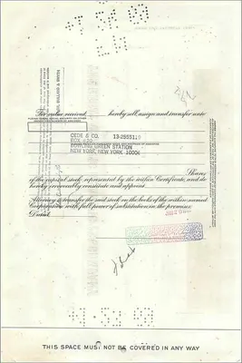 Action de la Great Atlantic & Pacific Tea Company — 26 actions — éditeur Morgan Guaranty Trust Company — Verso